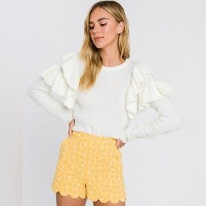 NWT English Factory Cream Knit Ruffle Sweater Medium